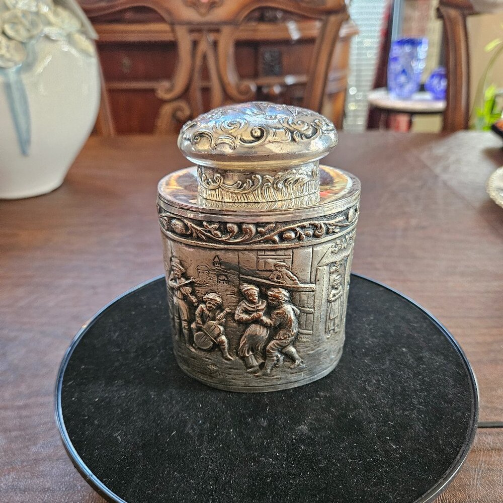 Antique Repousse Silvered Tea Caddy